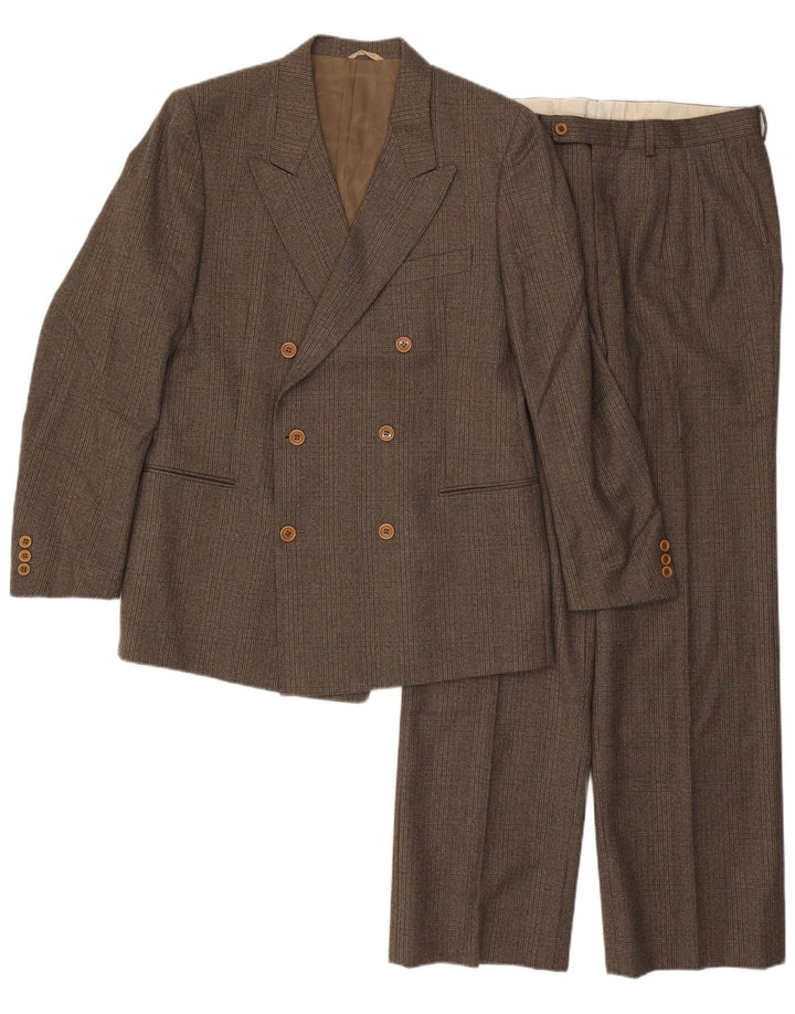 Abito vintage da uomo in 2 pezzi IT 50 Large W32 L32 Lana a quadri marrone