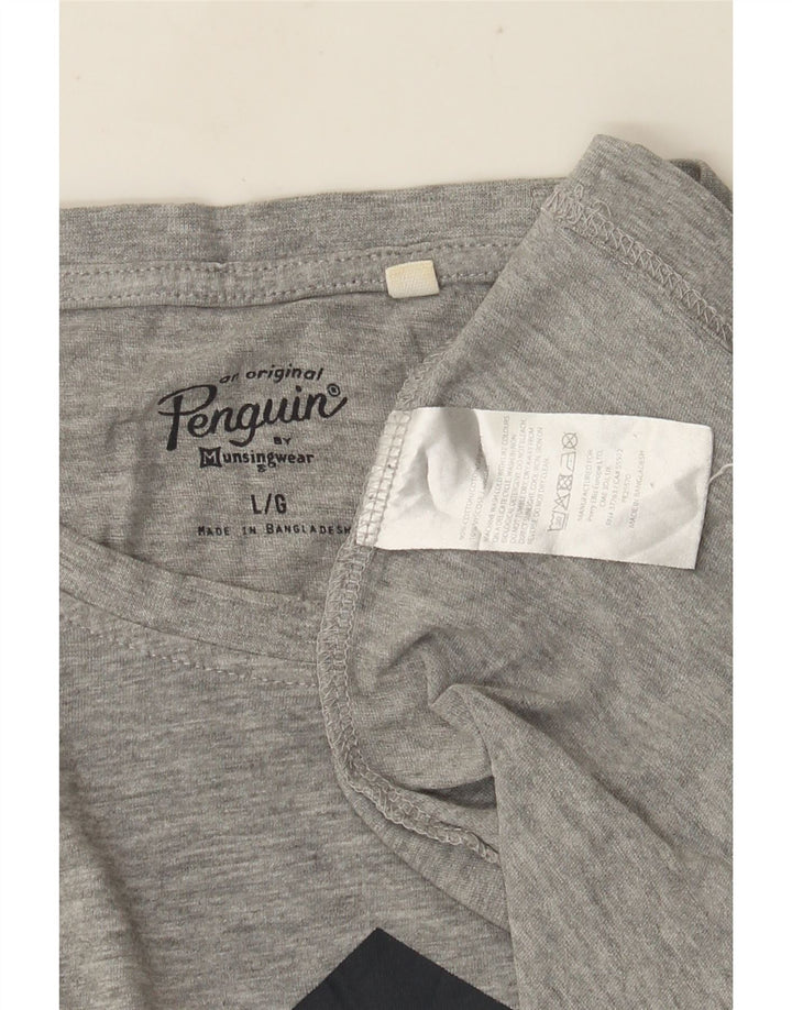 T-shirt grafica da uomo Penguin Top grande in cotone grigio