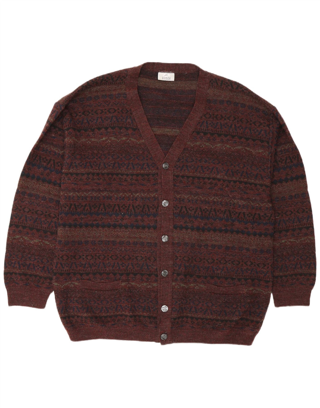 Maglione cardigan da uomo Rodes 2XL lana geometrica marrone