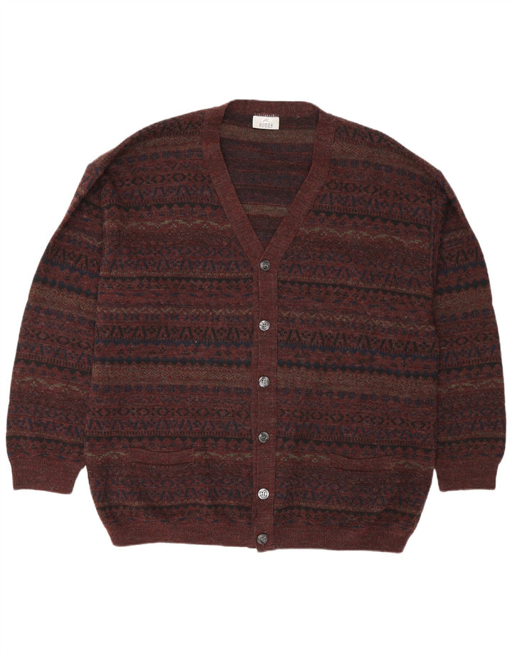 Maglione cardigan da uomo Rodes 2XL lana geometrica marrone