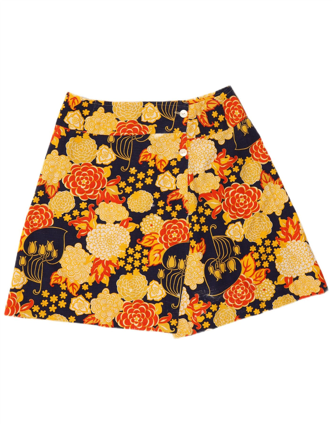 Gonna mini avvolgente da donna vintage W30 retrò floreale giallo medio