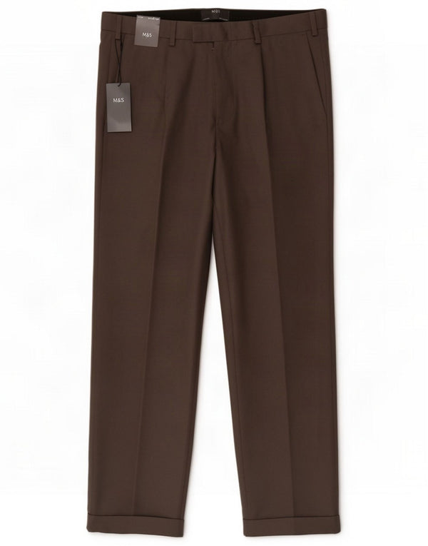 Marks & Spencer Mens Straight Pegged Suit Trousers W36 L29 Grey Cotton
