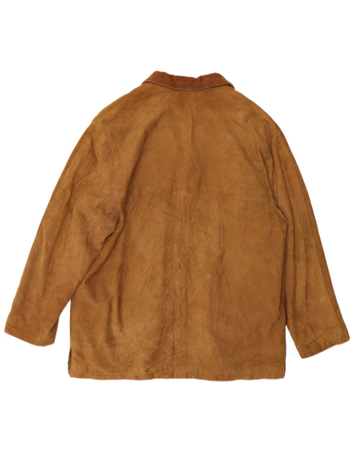 Giacca blazer oversize da donna in pelle scamosciata a 3 bottoni VINTAGE UK 10 piccola beige