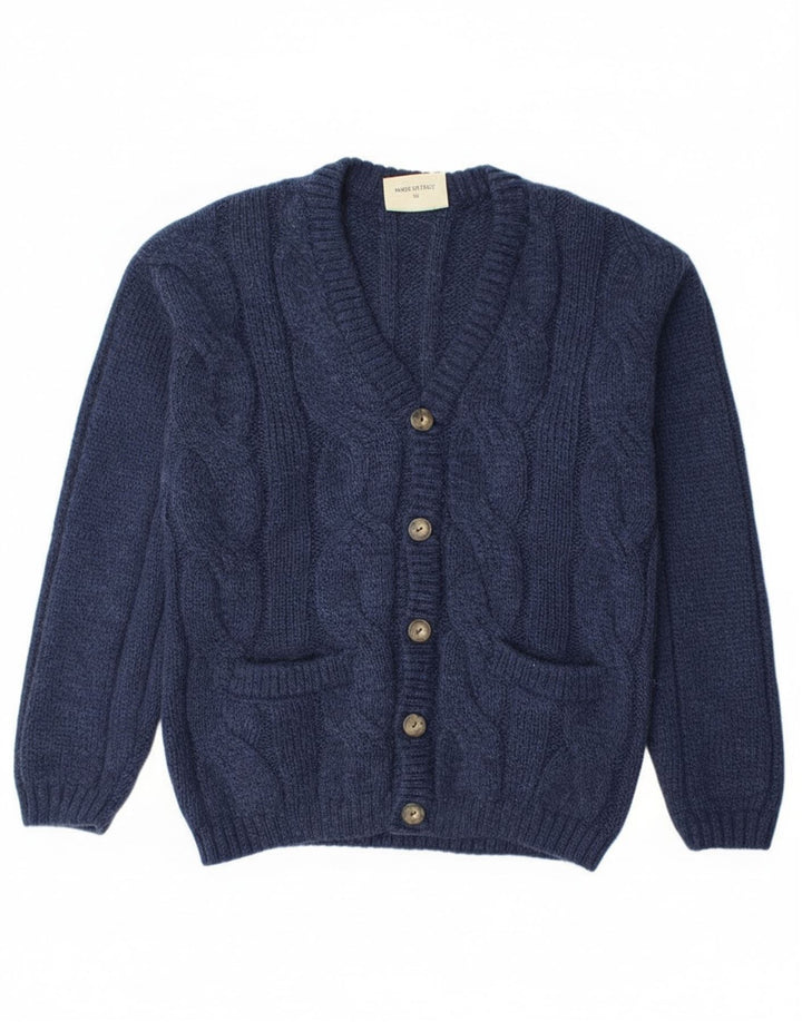 Maglione cardigan da uomo vintage in acrilico blu navy medio