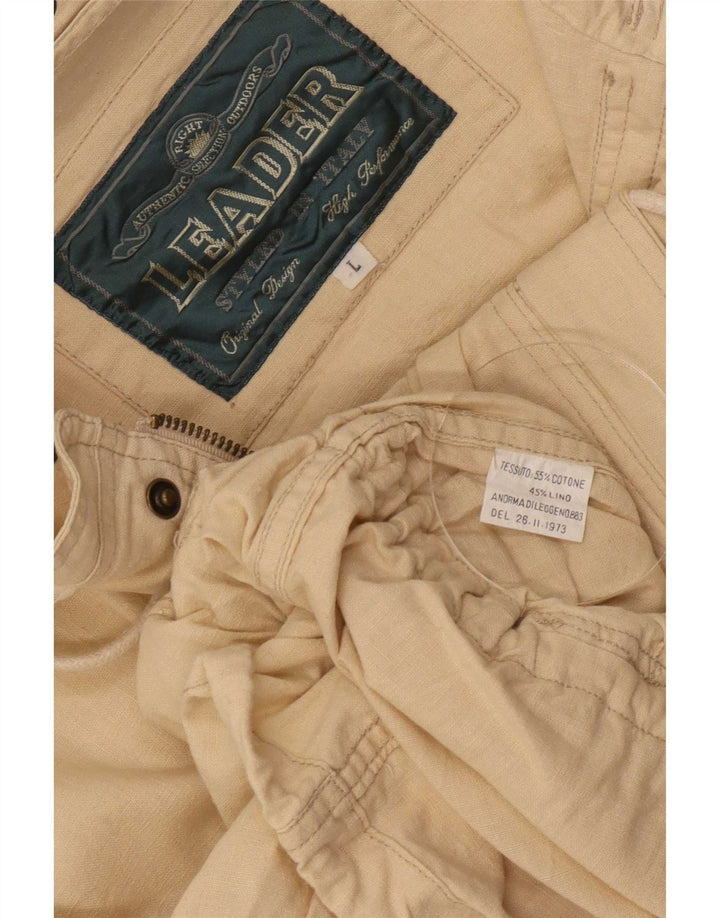 Giacca da uomo con cappuccio Leader UK 40 Large in cotone beige