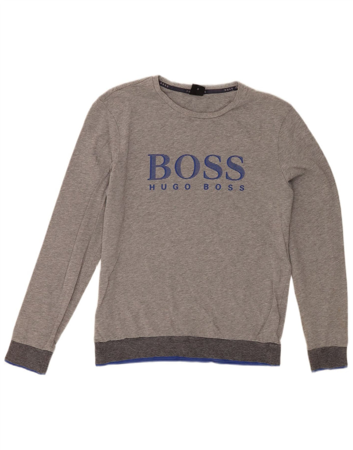 HUGO BOSS Mens Graphic Top Long Sleeve Small Grey Cotton