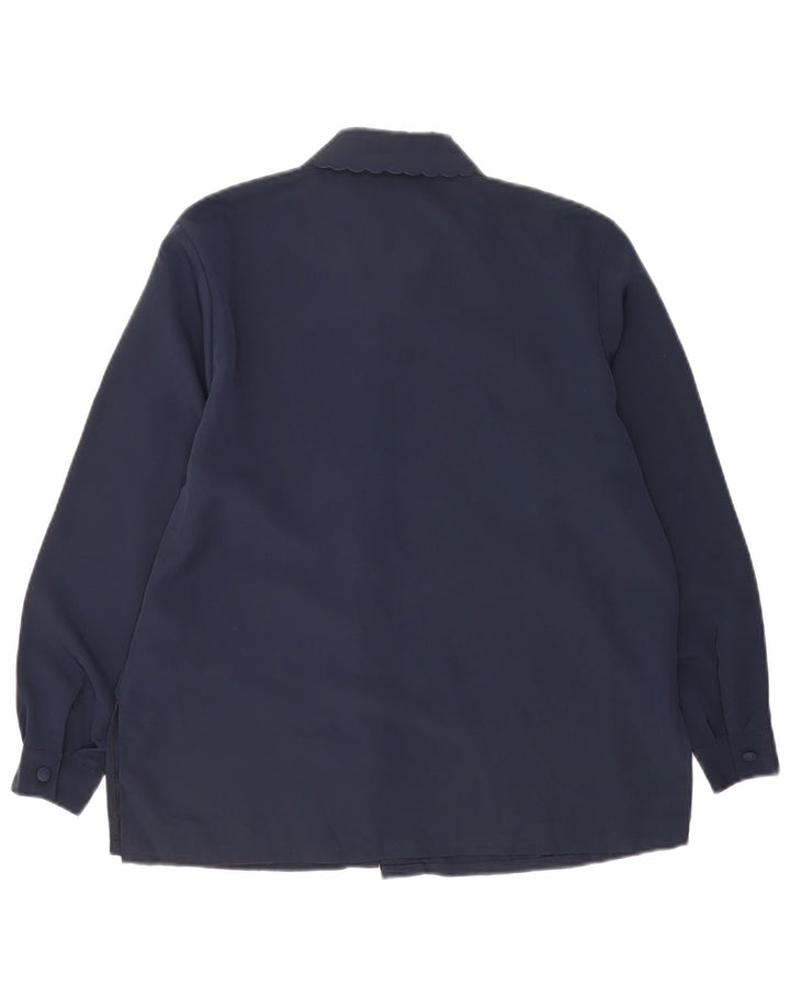 Camicetta camicia vintage da donna UK 14 medio blu navy floreale