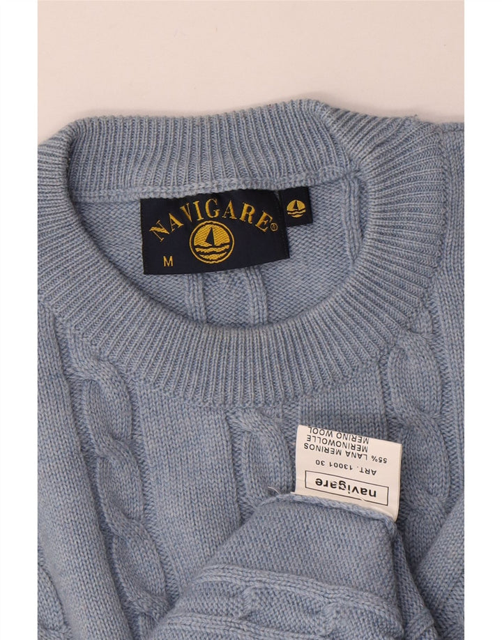 Maglione maglione girocollo da uomo Navigare blu medio in lana merino