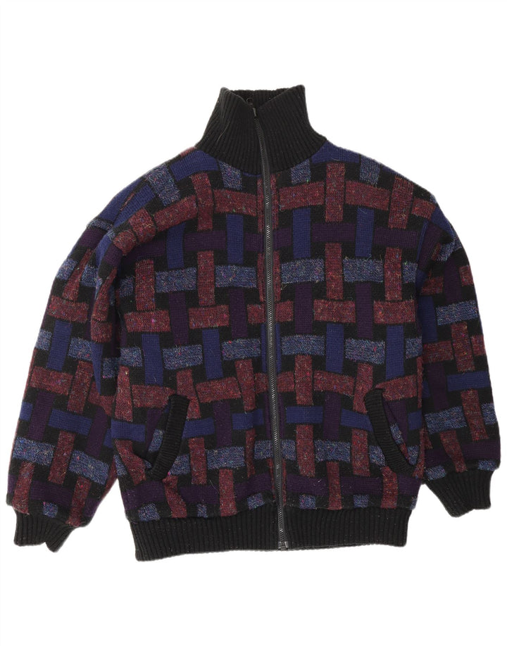 Maglione cardigan da uomo VINTAGE grande geometrico multicolore