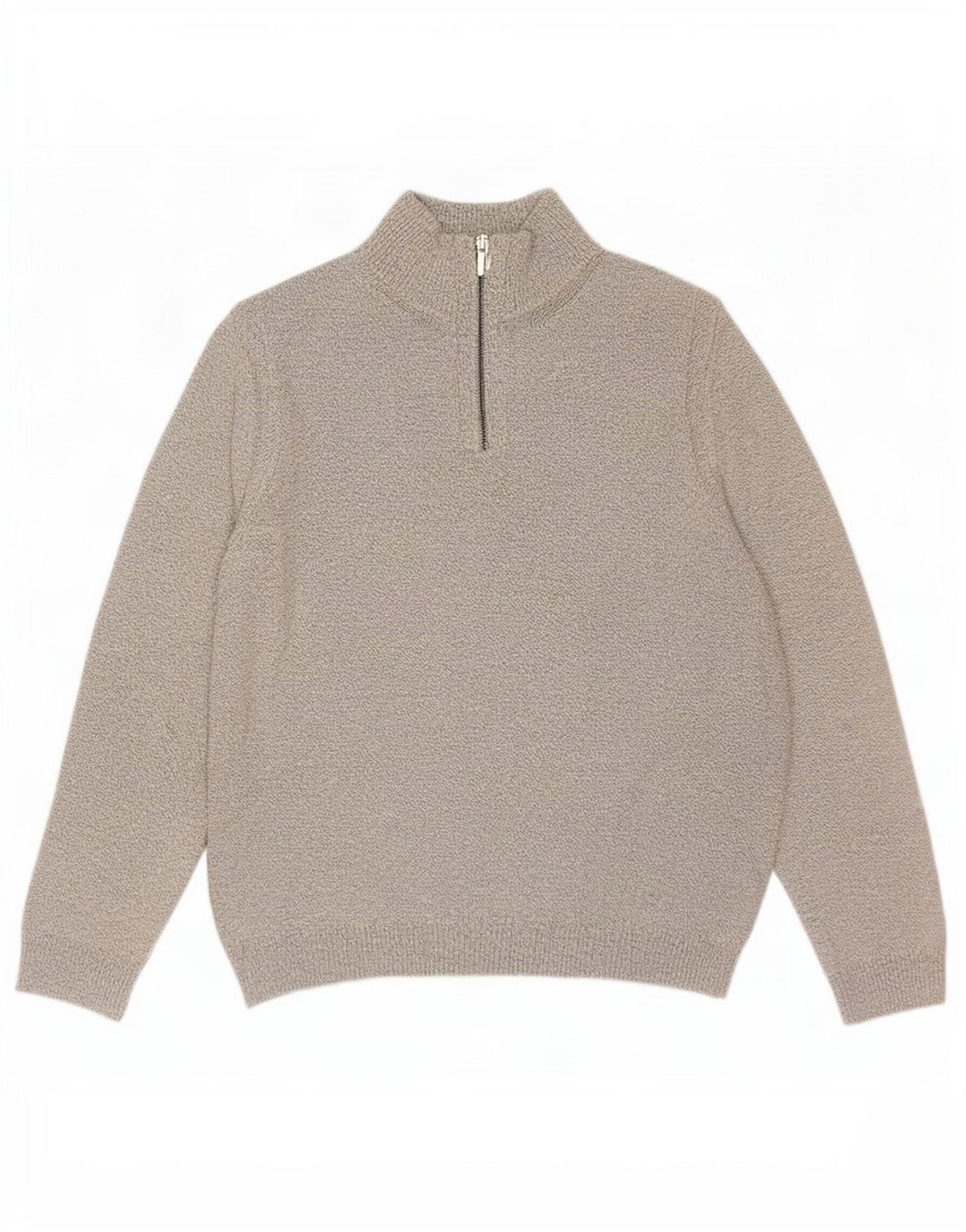 Maglione da uomo Marks & Spencer con zip e collo, grande, in cotone screziato bianco sporco