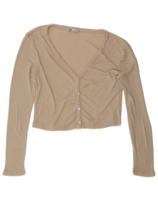 Top cardigan oversize corto da donna Zara UK 10 piccolo in viscosa beige