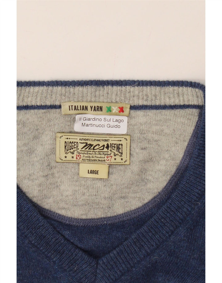 MARLBORO CLASSICS Mens V-Neck Jumper Sweater Large Navy Blue Wool Vintage Marlboro Classics and Second-Hand Marlboro Classics from Messina Hembry 