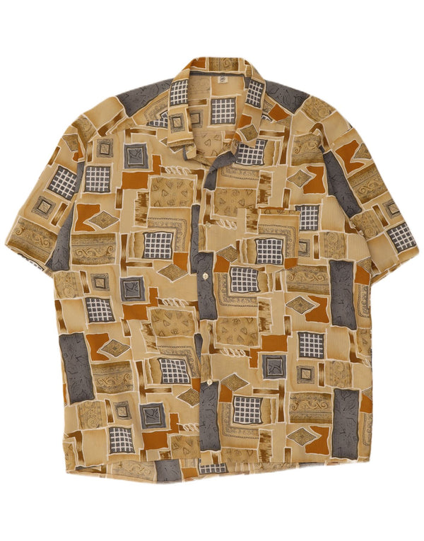 Camicia vintage da uomo a maniche corte taglia 45 XL Patchwork beige