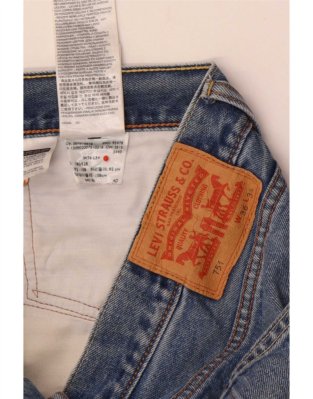Levi's Uomo 751 Pantaloncini di jeans W36 Large Blu Cotone