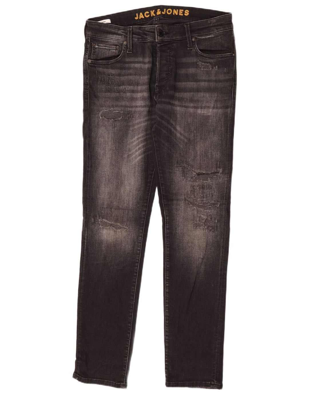 Jack & Jones Uomo GLENN Jeans slim effetto consumato W33 L32 cotone nero