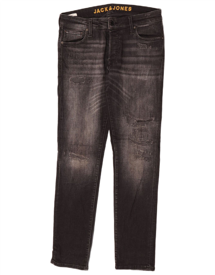 Jack & Jones Uomo GLENN Jeans slim effetto consumato W33 L32 cotone nero