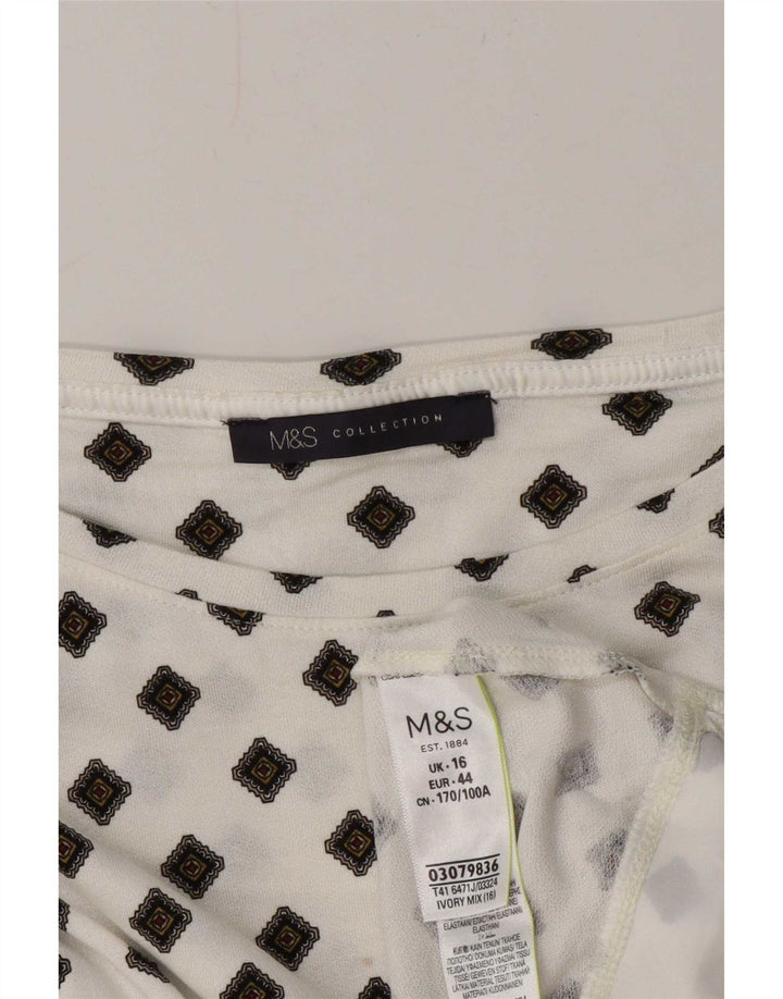 Top tunica a maniche lunghe da donna Marks & Spencer UK 16 grande bianco geometrico