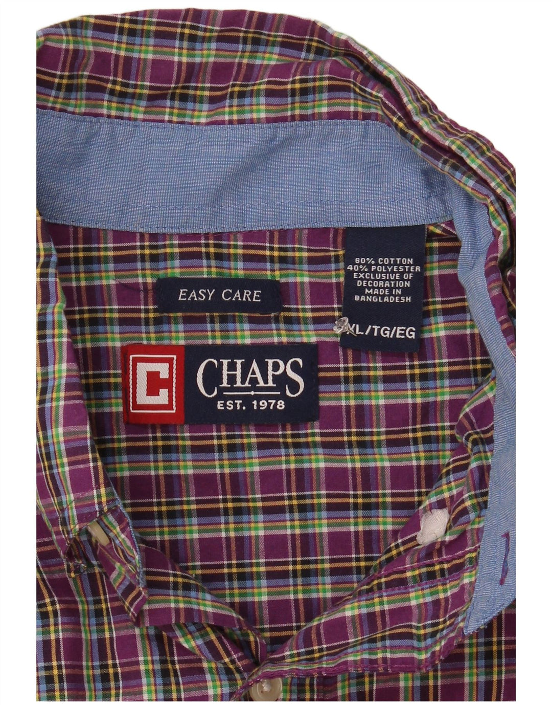 Chaps Camicia da uomo Easy Care XL Viola a quadri in cotone