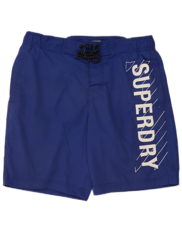 Pantaloncini da bagno con grafica da uomo SUPERDRY, grandi in poliestere blu