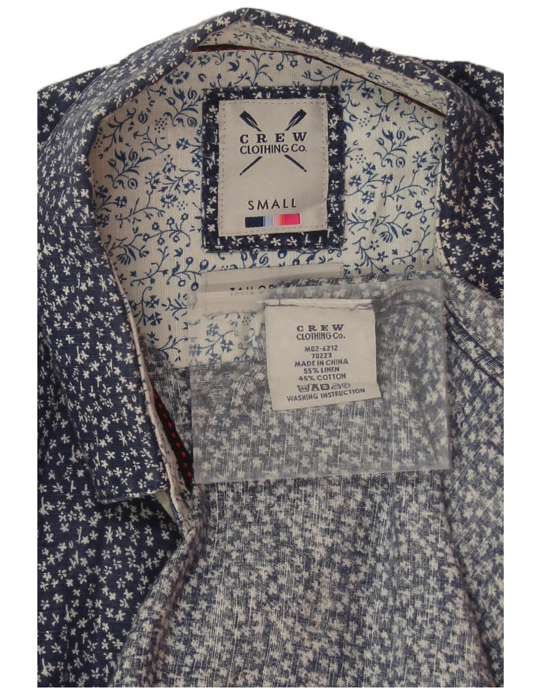 Crew Clothing Camicia da uomo Piccola in lino floreale blu navy