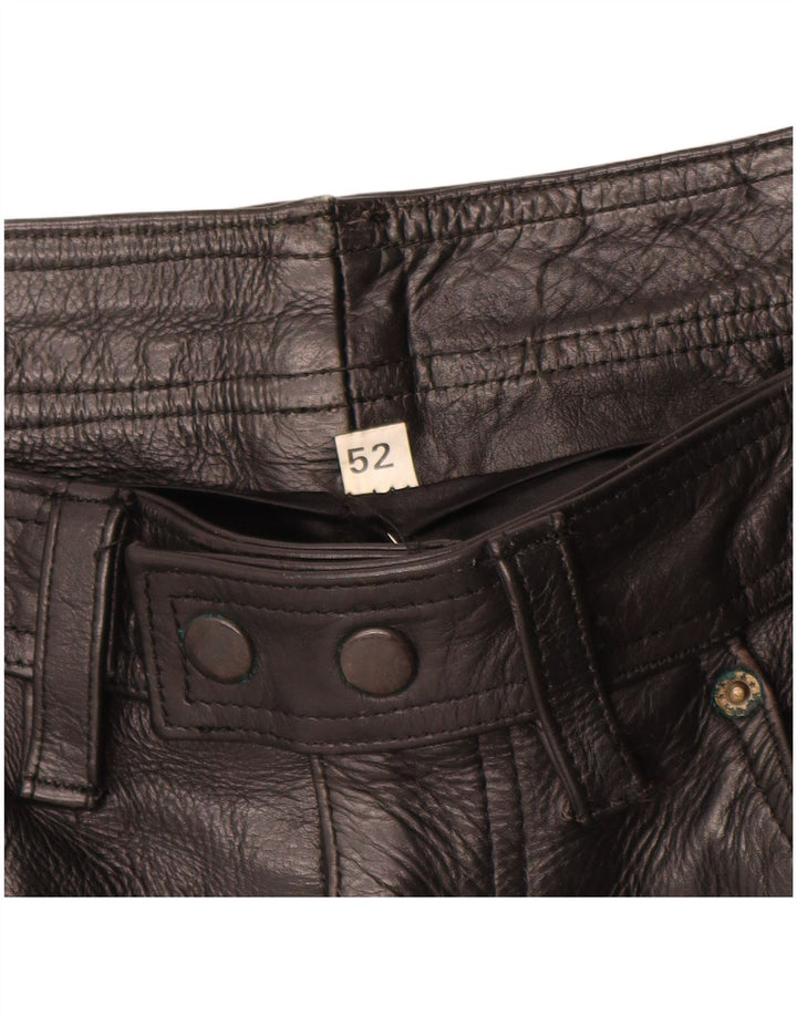 Pantaloni dritti in pelle da uomo vintage W32 L33 in pelle nera
