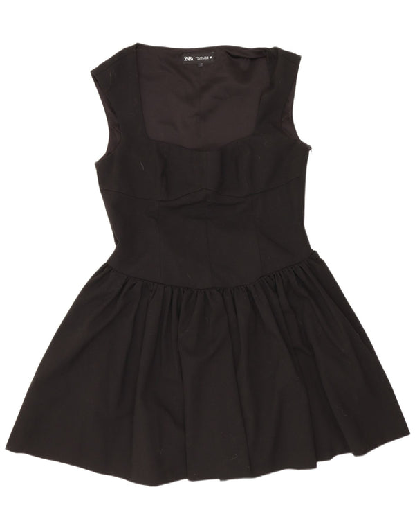 Abito a trapezio senza maniche da donna Zara UK 14 grande viscosa nera