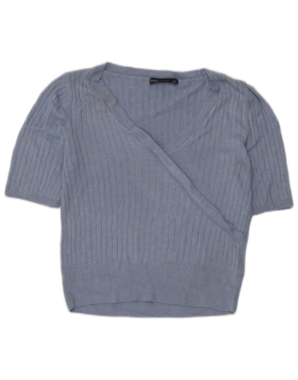 Top camicetta corta da donna Marks & Spencer UK 12 Viscosa blu medio