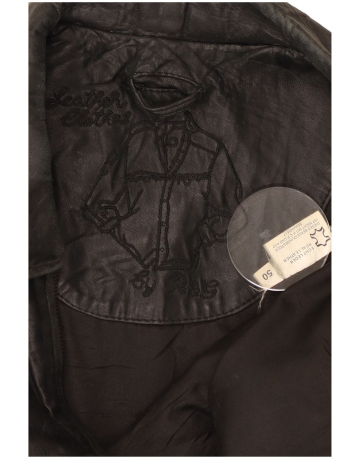 Giacca in pelle vintage da uomo IT 50 grande in pelle nera