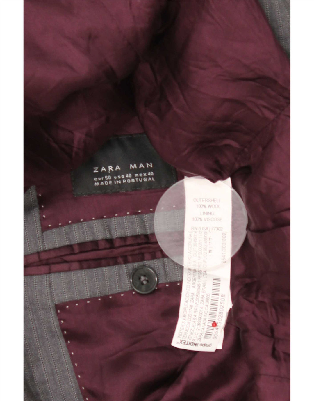 Giacca blazer da uomo a 3 bottoni Zara EU 50 in lana a righe grigio medio