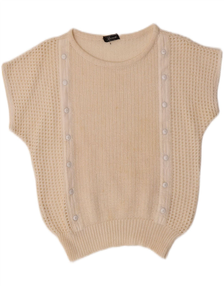 VINTAGE Womens Crew Neck Jumper Sweater UK 14 Medium Off White Vintage Vintage and Second-Hand Vintage from Messina Hembry 