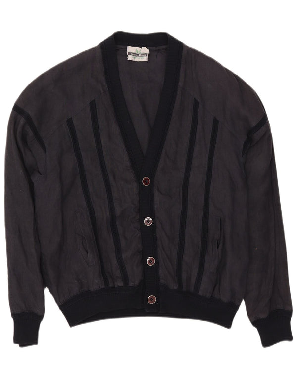 Giubbotto bomber vintage da uomo UK 40 grande lino a righe blu navy