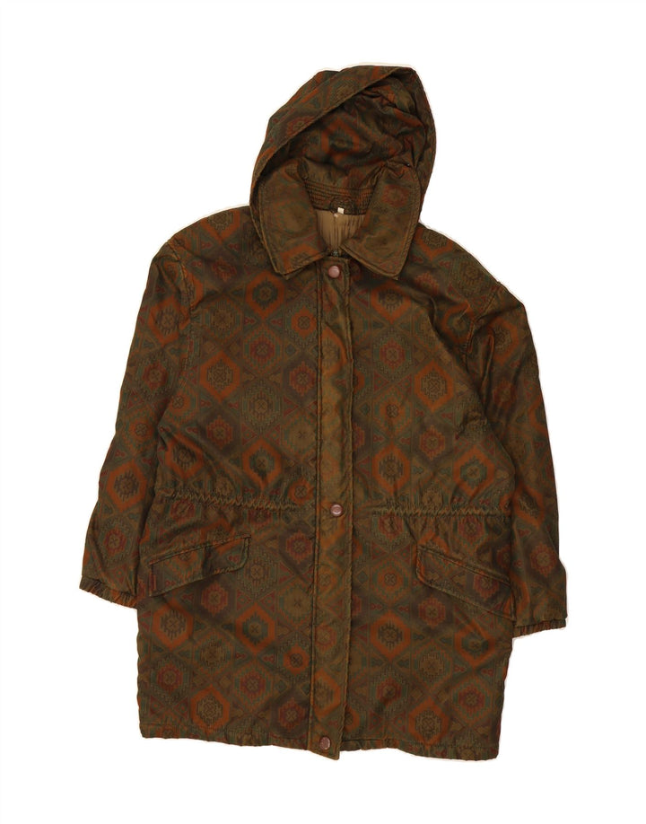 VINTAGE Womens Hooded Windbreaker Coat EU 44 XL Khaki Ikat Polyester Vintage Vintage and Second-Hand Vintage from Messina Hembry 