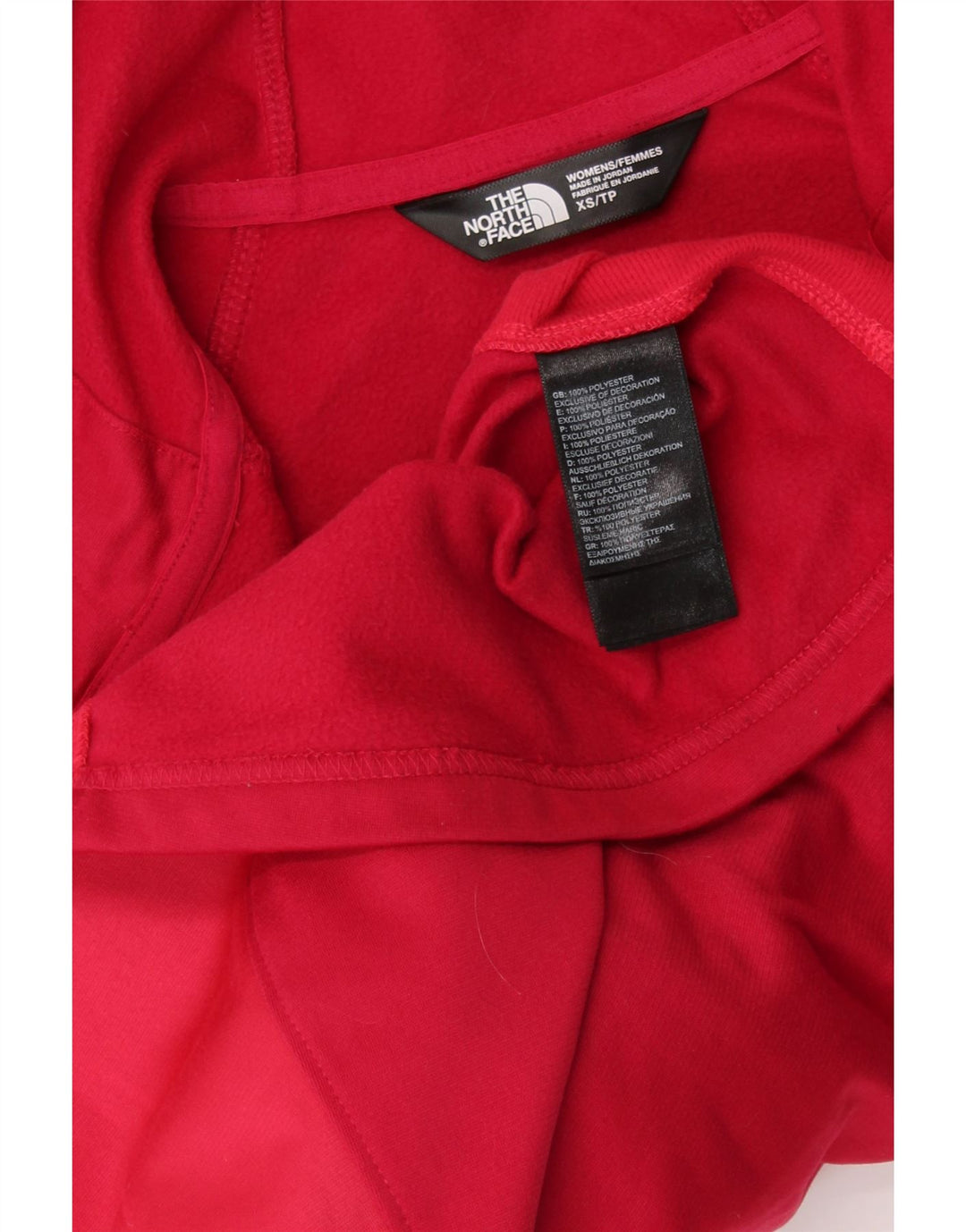 THE NORTH FACE Felpa con cappuccio e zip da donna UK 6 XS Poliestere rosso a blocchi di colore