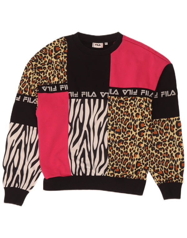 Felpa grafica da donna Fila UK 6 XS nera con stampa animalier