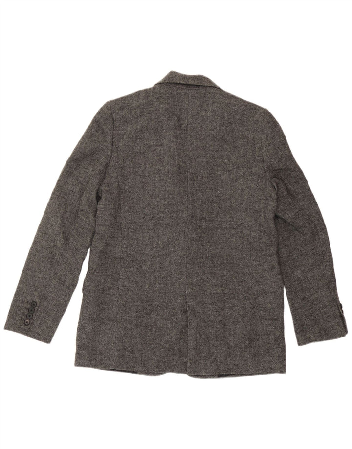 Giacca blazer a 1 bottone da donna Zara UK 10 piccola poliestere grigio a spina di pesce
