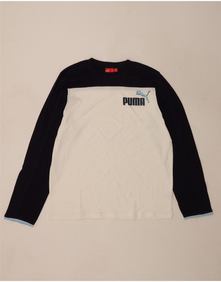 Puma Maglietta grafica da uomo a maniche lunghe XL in cotone color block bianco