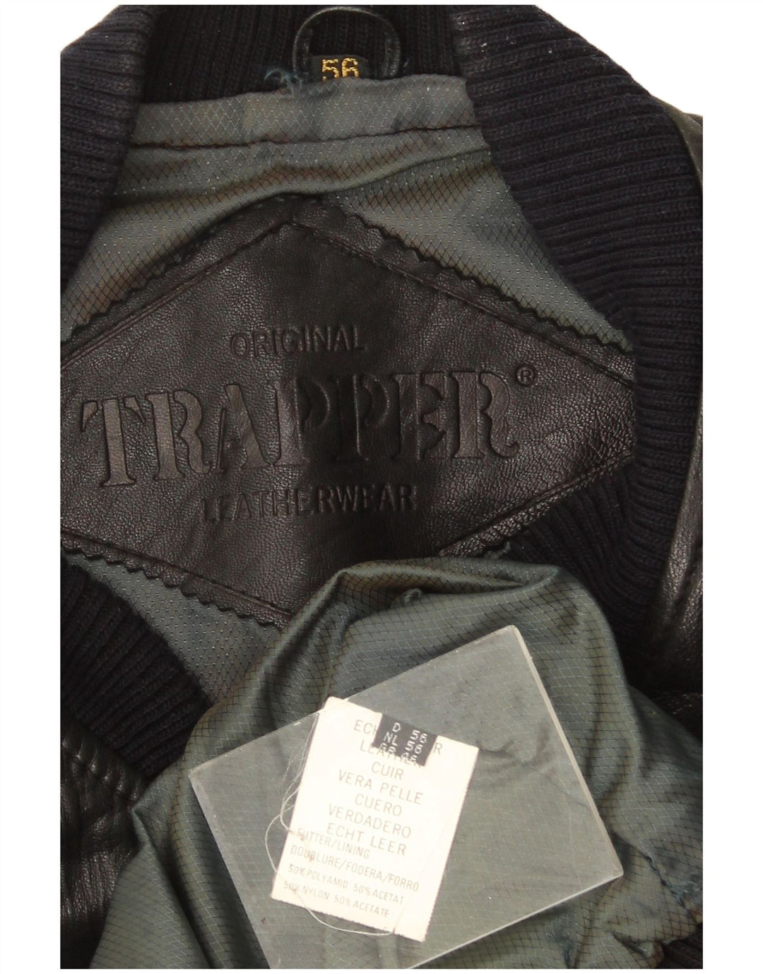 Giacca in pelle bomber da uomo Trapper UK 46 3XL Pelle nera