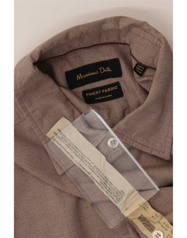 Camicia Uomo Massimo Dutti Cotone Gessato Marrone Medio