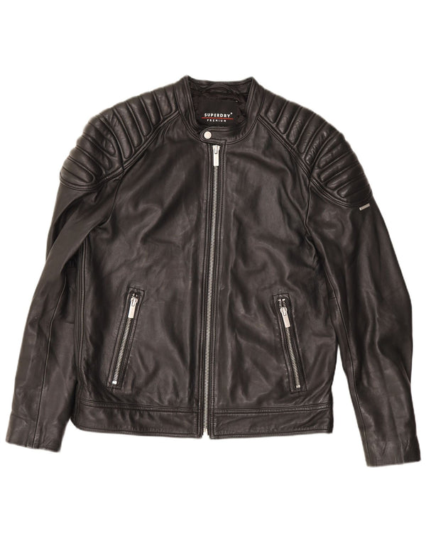 Giacca da motociclista in pelle da uomo Superdry UK 42 XL Nera