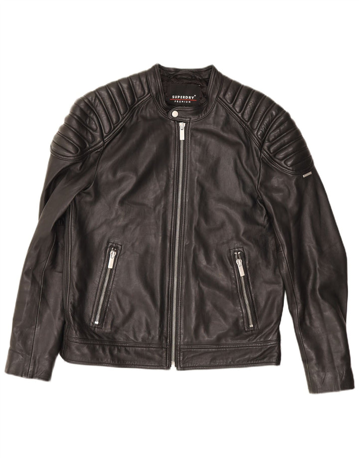 Giacca da motociclista in pelle da uomo Superdry UK 42 XL Nera