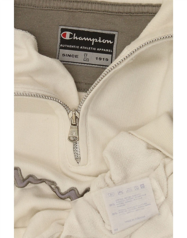 Felpa Champion da uomo con grafica con zip e collo, maglione grande, cotone bianco