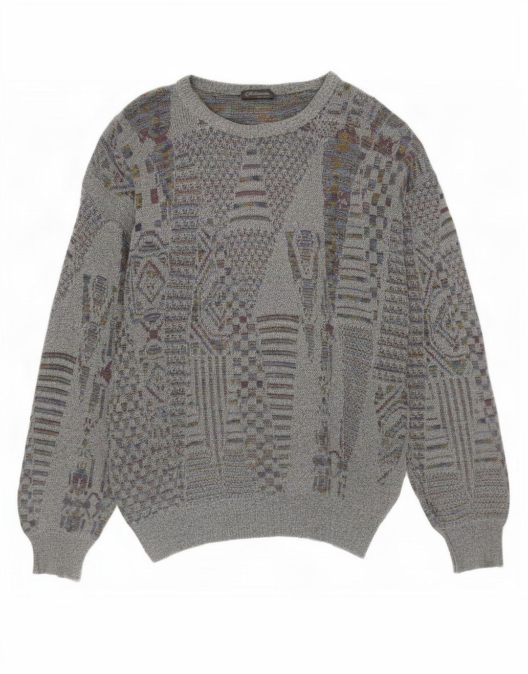 Maglione girocollo da uomo vintage piccolo grigio geometrico