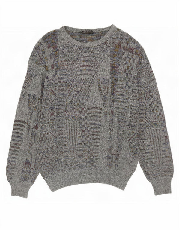 Maglione girocollo da uomo vintage piccolo grigio geometrico