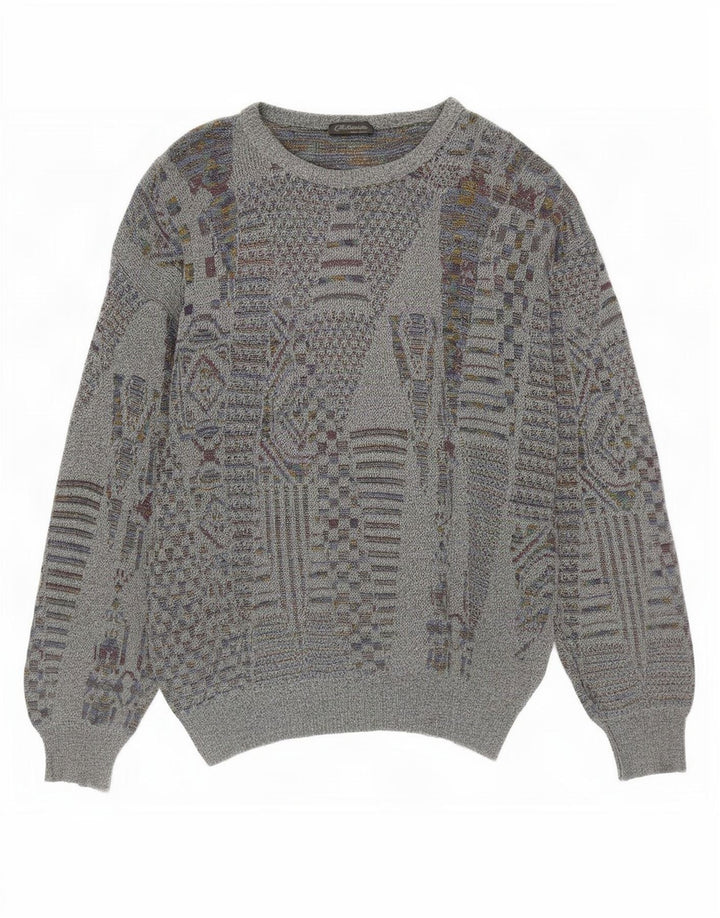 Maglione girocollo da uomo vintage piccolo grigio geometrico