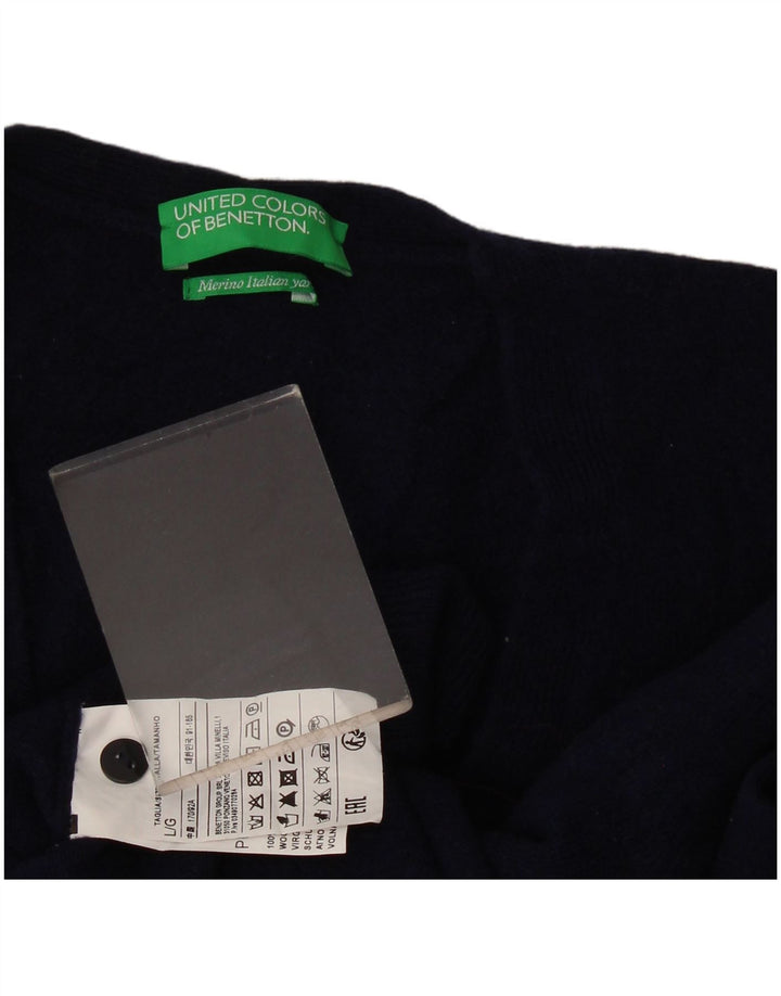 Maglione cardigan da donna Benetton UK 14 grande lana blu navy