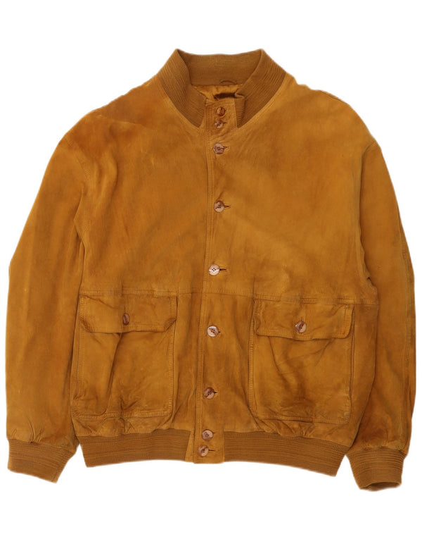 Giubbotto bomber vintage in pelle scamosciata da uomo UK 42 XL Marrone