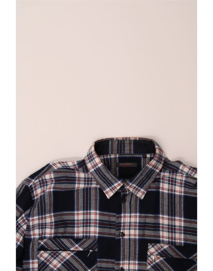 SEA BARRIER Mens Flannel Shirt XL Navy Blue Check Cotton Vintage Sea Barrier and Second-Hand Sea Barrier from Messina Hembry 