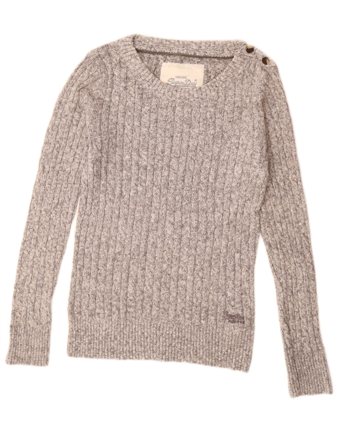 Maglione da donna con scollo a barca SUPERDRY UK 14 Grande cotone chiazzato grigio