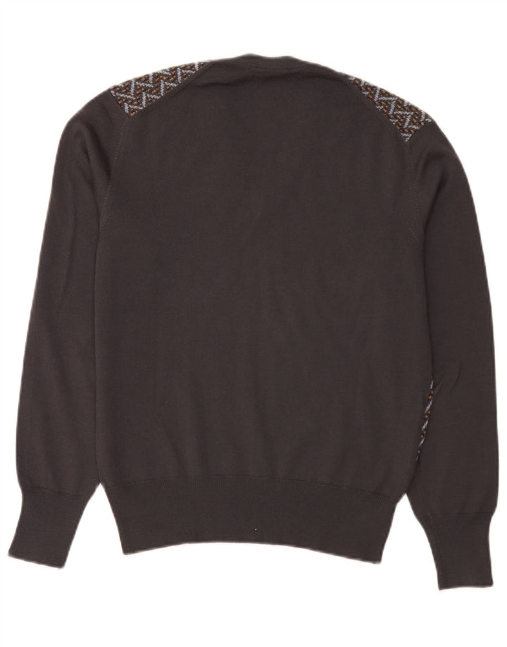 Maglione vintage da uomo con scollo a V IT 50 Marrone medio geometrico