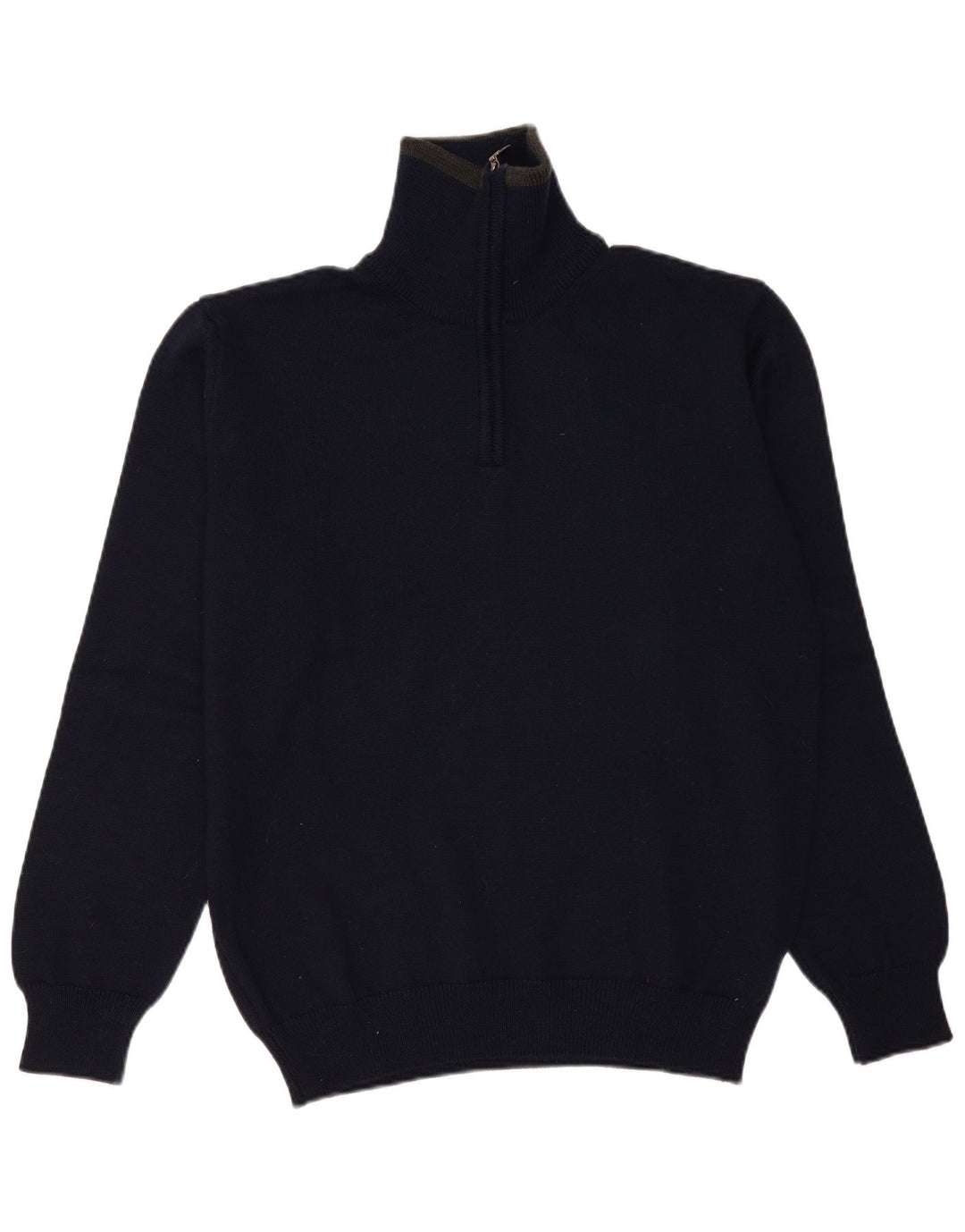 Sporting Mare Maglione da uomo con zip e collo grande in lana vergine blu navy